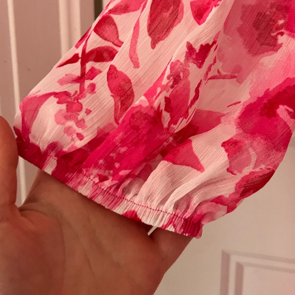 Pink Floral V-Neck Long Sleeve Midi Dress | Zara - Picture 4 of 7